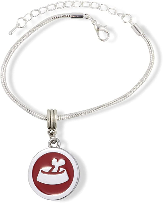Emerald Park Jewelry Dog Food Dish in Red and Silver Bone in Bowl Snake Chain Charm Bracelet-0